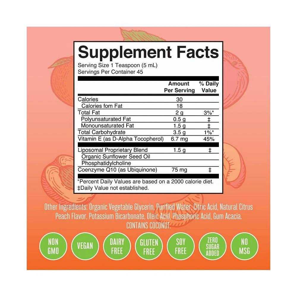 商品MaryRuth Organics|CoQ10 Liposomal, Citrus Peach Flavor, 7.5 oz,价格¥172,第2张图片详细描述