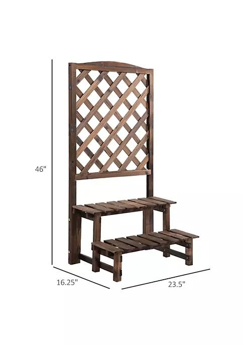 商品Outsunny|2 Tier Wooden Garden Elevated Plant Stand Display Free Standing Flower Pot Rack With Climbing Vine Trellis For The Backyard Brown,价格¥948,第4张图片详细描述