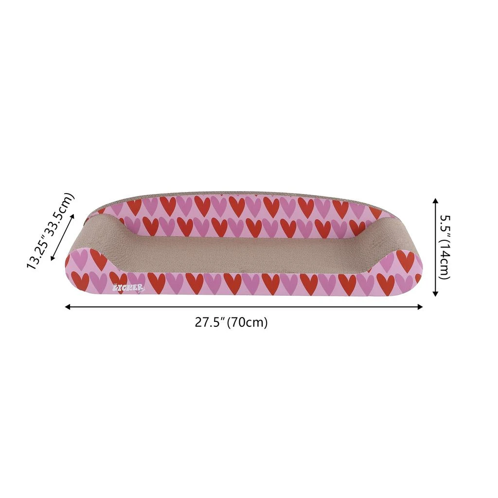 商品THE LICKER STORE|Montego 27.5" Coastal Patterned Cardboard Lounge Bed Cat Scratcher with Catnip, Pink/Red,价格¥505,第5张图片详细描述