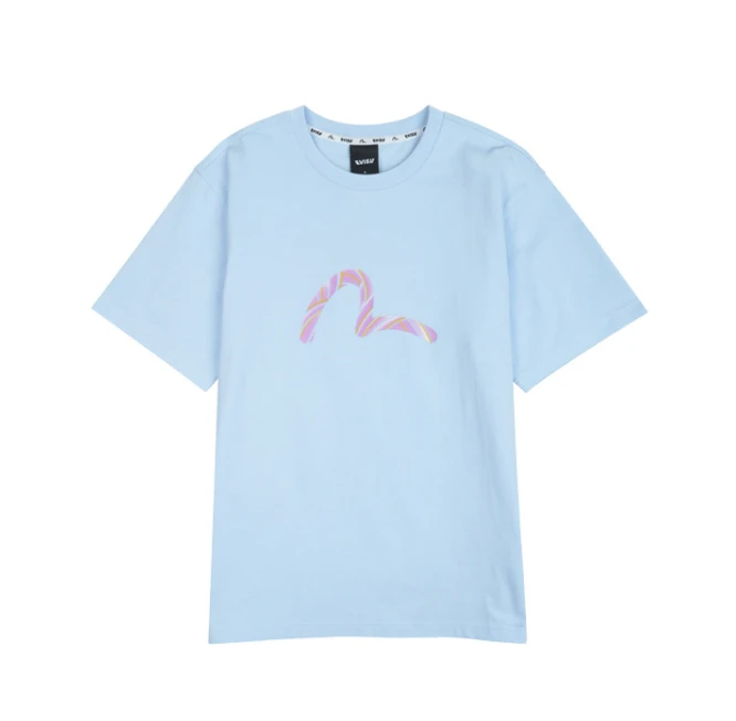 商品Evisu|【享贝家】（国内现货-QD）EVISU 福神 图案大标休闲宽松短袖T恤 男女同款 浅蓝 EU5UTS902SB,价格¥225,第1张图片