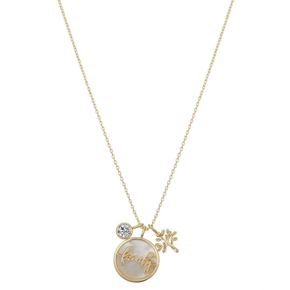 商品Unwritten|14K Gold Flash-Plated Mother of Pearl Inlay Cubic Zirconia Family Charm Pendant Necklace with Extender,价格¥132,第1张图片