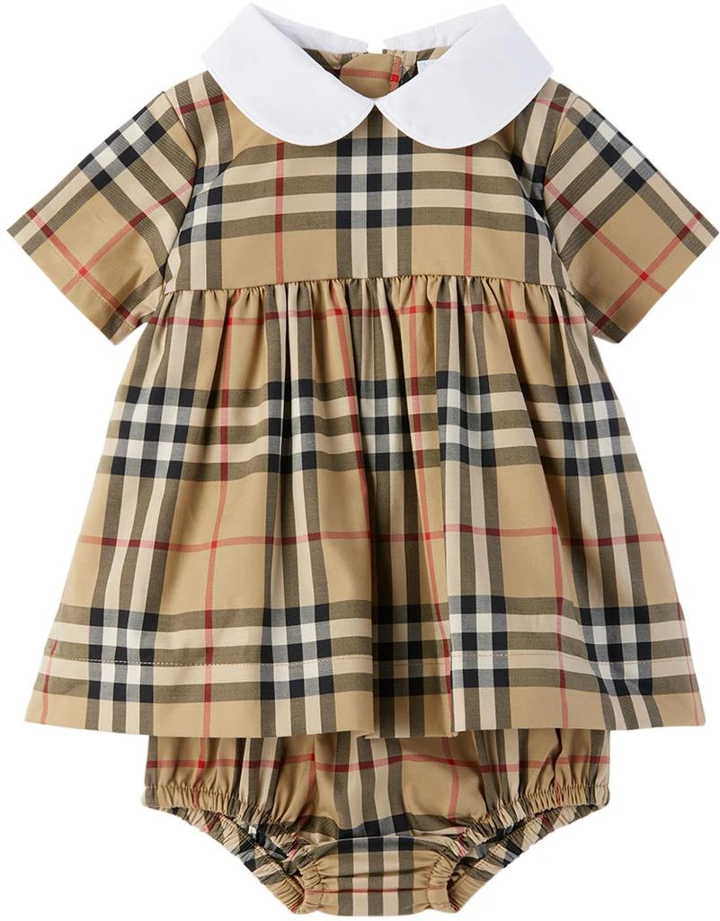 商品Burberry|驼色格纹婴儿连衣裙 & 短裤套装,价格¥3286,第1张图片