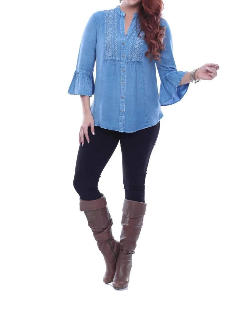 商品Parsley & Sage|Asha Embroidered Peasant Top In Blue,价格¥504,第1张图片