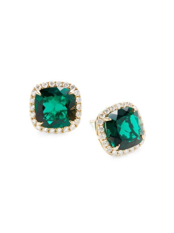 商品Effy|Radiant Value 14K Yellow Gold, Emerald & Lab Grown Diamond Stud Earrings,价格¥9175,第1张图片