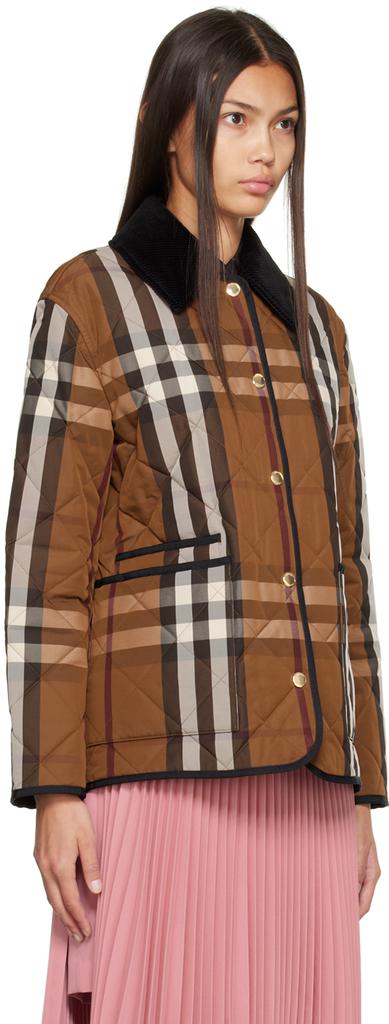 Brown Check Diamond Quilted Jacket商品第2张图片规格展示