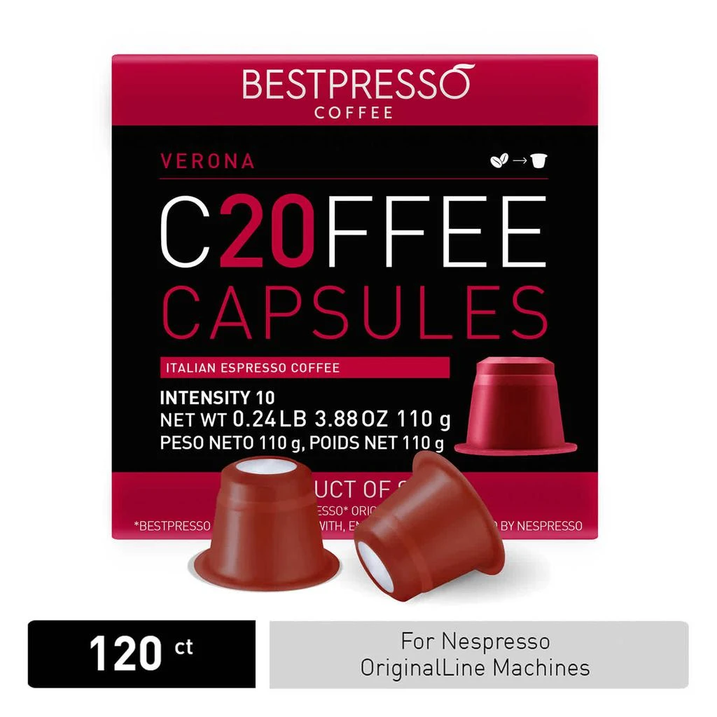 商品Bestpresso|Coffee for Nespresso OriginalLine Machine 120 pods Certified Genuine Espresso  Verona Blend (High Intensity)Pods Compatible with Nespresso,价格¥372,第1张图片