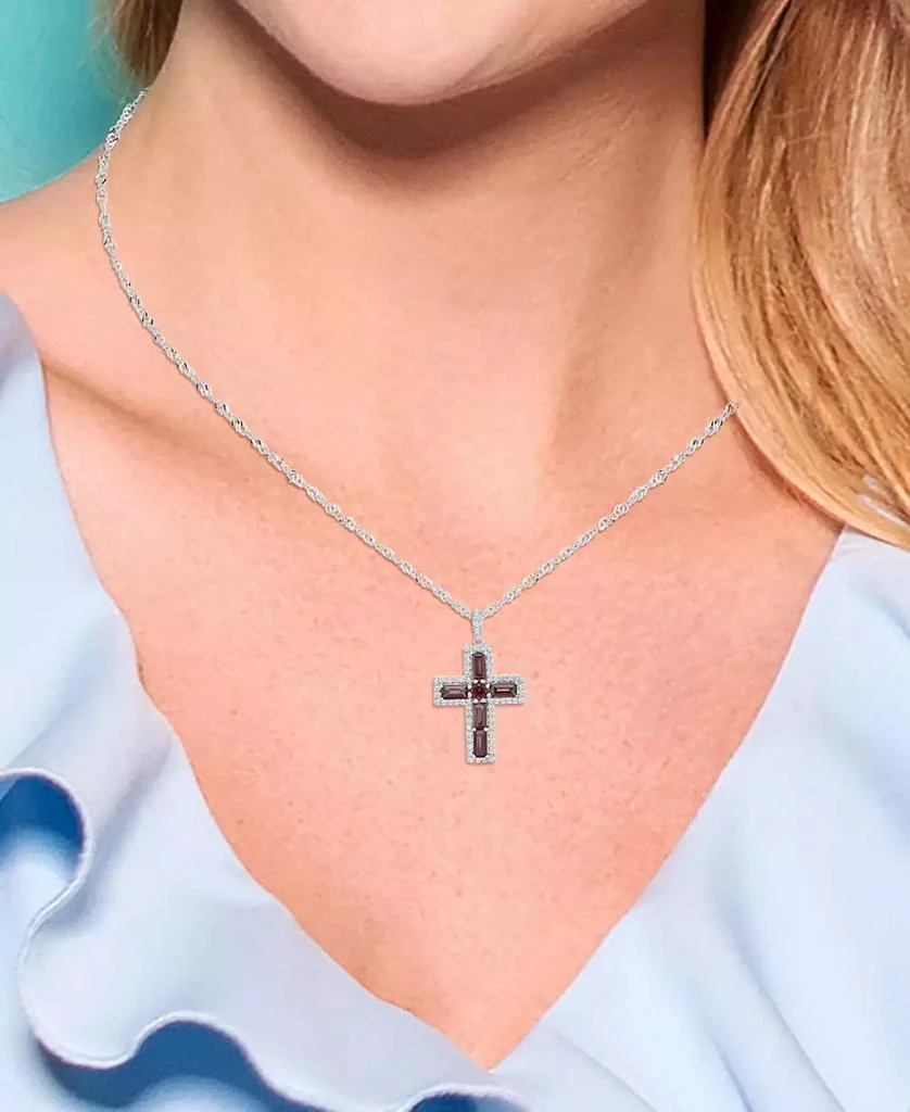 商品Macy's|Sterling Silver Halo Birthstone Style Genuine Garnet and White Topaz Fancy Cut Cross Pendant Necklace,价格¥2816,第2张图片详细描述