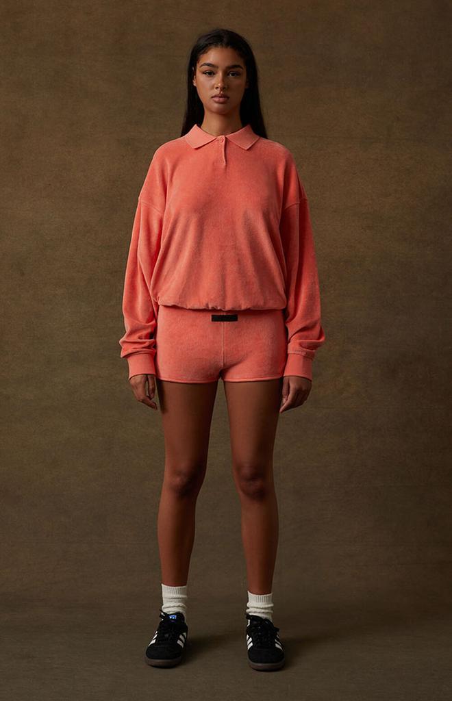 Women's Coral Velour Long Sleeve Polo Sweatshirt商品第6张图片规格展示