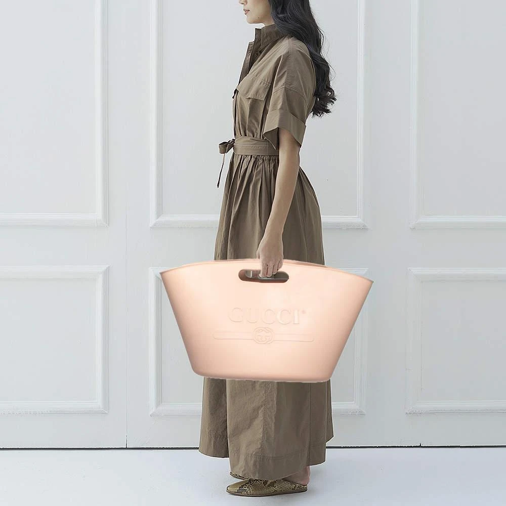 商品[二手商品] Gucci|Gucci Beige Rubber Logo Cut Out Handle Tote,价格¥3527,第2张图片详细描述