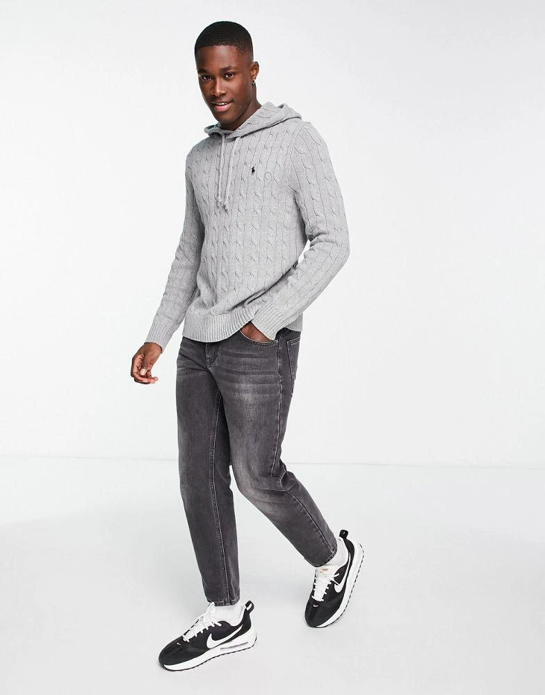 商品Ralph Lauren|Polo Ralph Lauren icon logo cotton cable knit hooded jumper in grey marl,价格¥1568,第4张图片详细描述