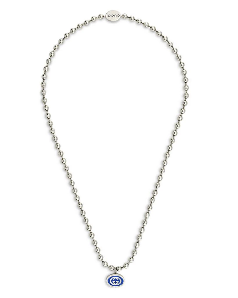 商品Gucci|Sterling Silver Boule Blue Enamel Logo Beaded Pendant Necklace, 21.6",价格¥5648,第1张图片