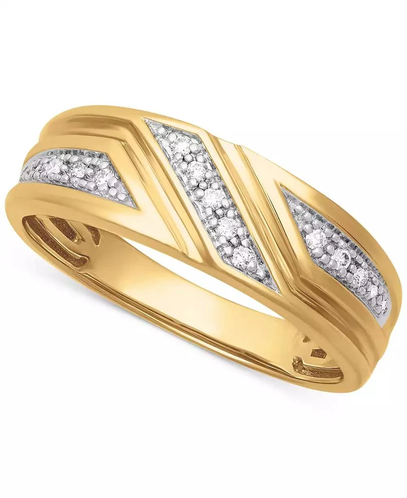 商品Macy's|Men's Diamond Three Station Wedding Band (1/10 ct. t.w.) in 14k Gold,价格¥5233,第1张图片