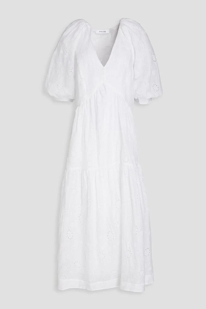 商品FRAME|Gathered broderie anglaise midi dress,价格¥1759,第1张图片