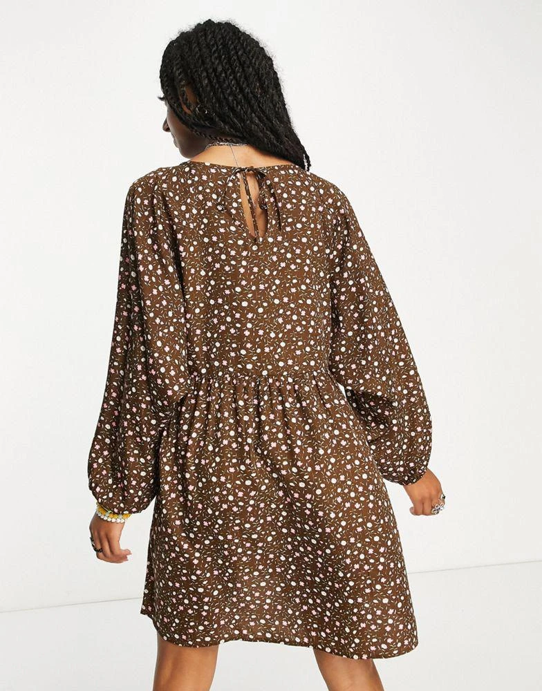 商品Daisy Street|Daisy Street smock mini dress in brown vintage ditsy,价格¥137,第2张图片详细描述