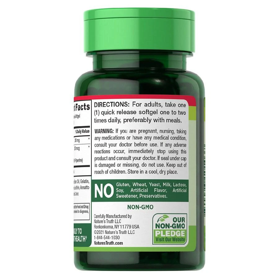 商品Nature's Truth|Enhanced Absorption CoQ-10 200 mg plus Black Pepper Extract,价格¥112,第2张图片详细描述