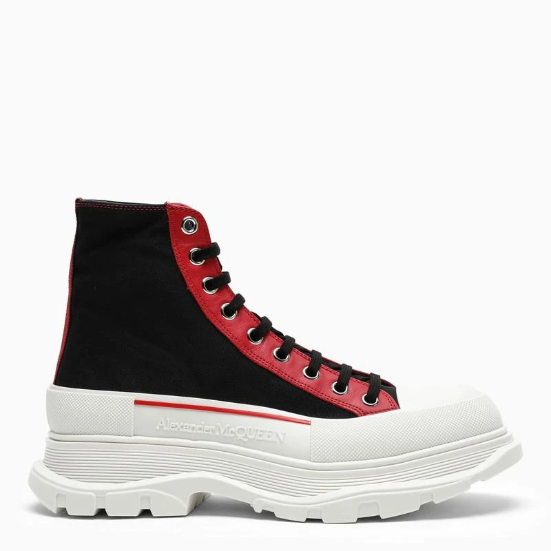 商品Alexander McQueen|Black/red Tread Slick boots,价格¥1478,第1张图片