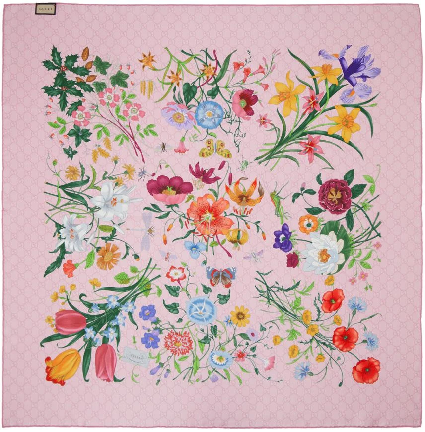 商品Gucci|Pink Flora Print Scarf,价格¥3690,第2张图片详细描述