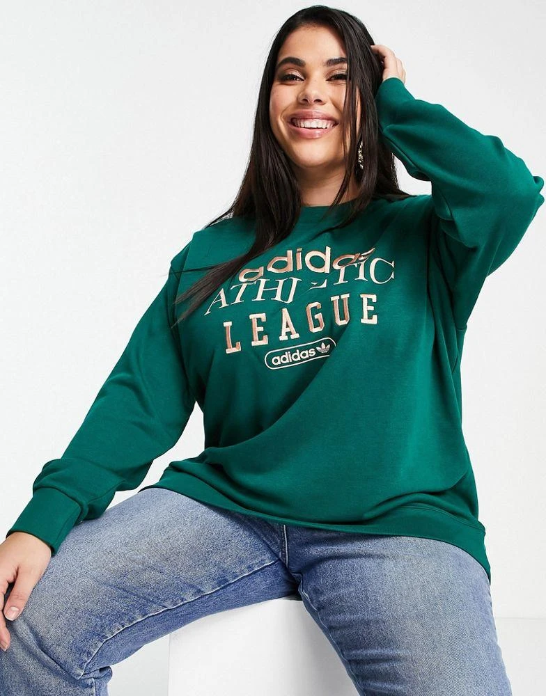商品Adidas|adidas Originals 'Retro Luxury' Plus slogan sweat in green,价格¥478,第3张图片详细描述