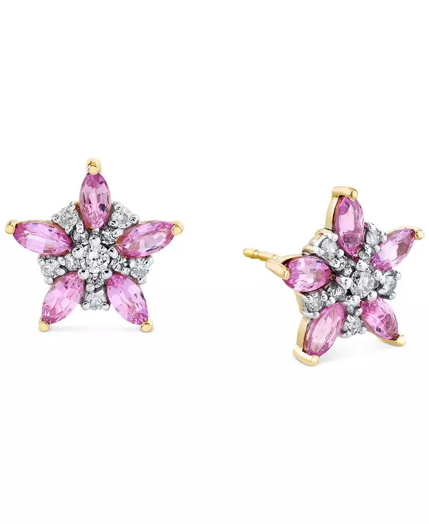 商品Macy's|Pink Sapphire (1-1/3 ct. t.w.) & Diamond (1/5 ct. t.w.) Starflower Stud Earrings in 14k Gold,价格¥1702,第1张图片