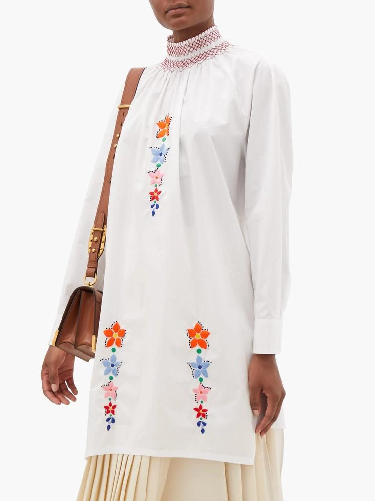 商品Prada|Floral-embroidered cotton-poplin tunic blouse,价格¥5408,第1张图片