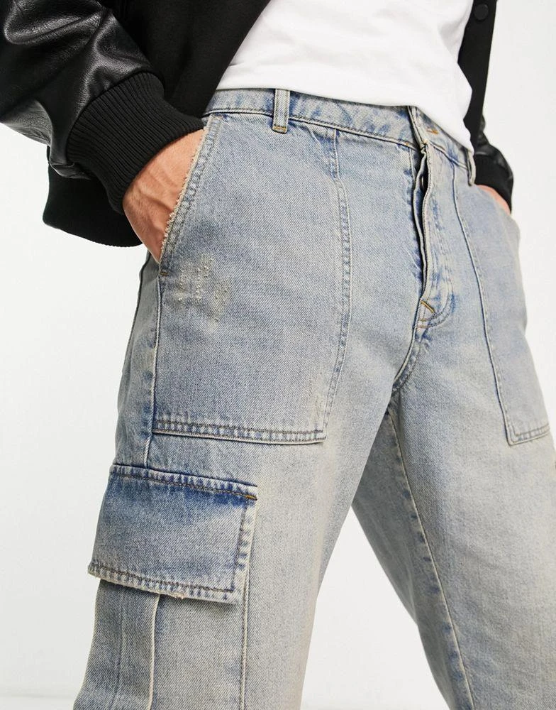 商品Topman|Topman relaxed cargo jeans in light wash tint blue,价格¥286,第3张图片详细描述