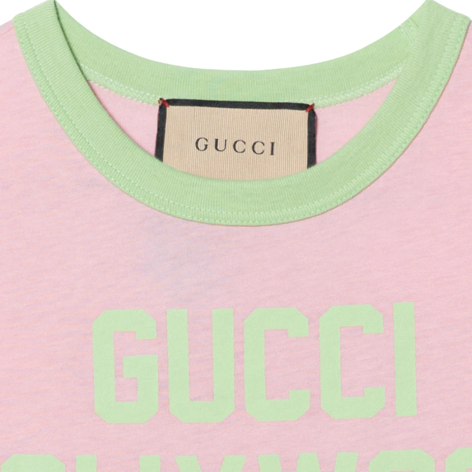 商品[国内直发] Gucci|古驰 植绒标语Logo短袖T恤 女款 粉色,价格¥2032,第9张图片详细描述