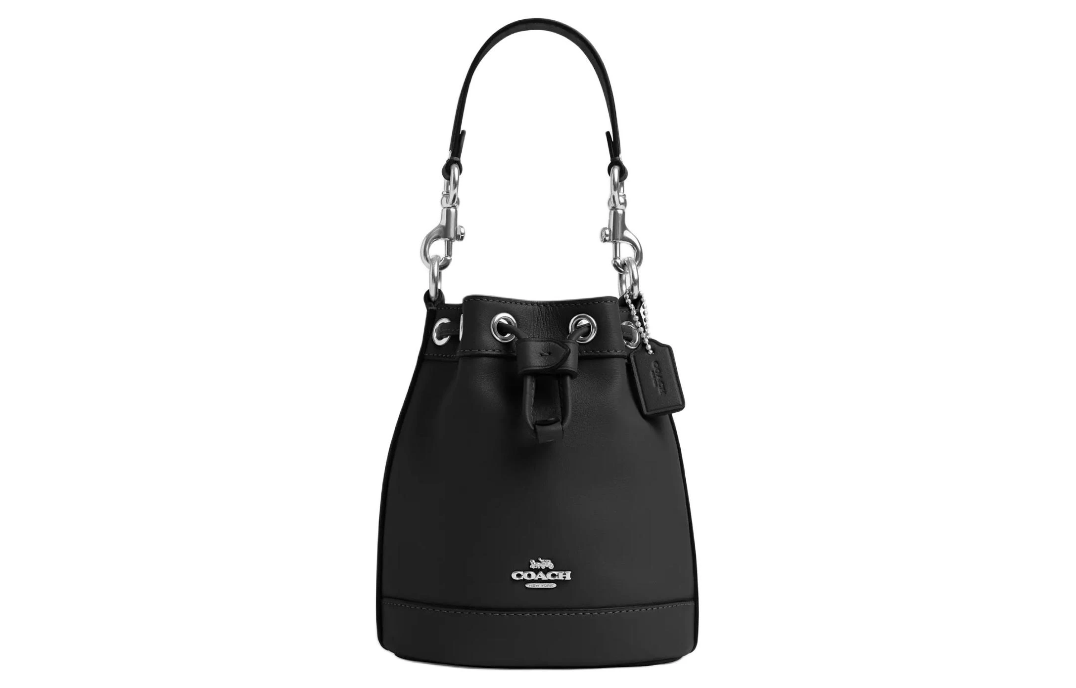 商品[国内直发] Coach|蔻驰 Bucket 13 抽绳封口 牛皮 水桶包手提单肩斜挎包 迷你 女款 银色拼黑色,价格¥1305,第1张图片