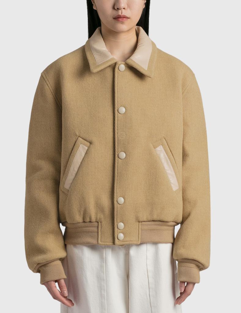 Butler Faux Leather Contrast Collar Wool Jacket商品第1张图片规格展示