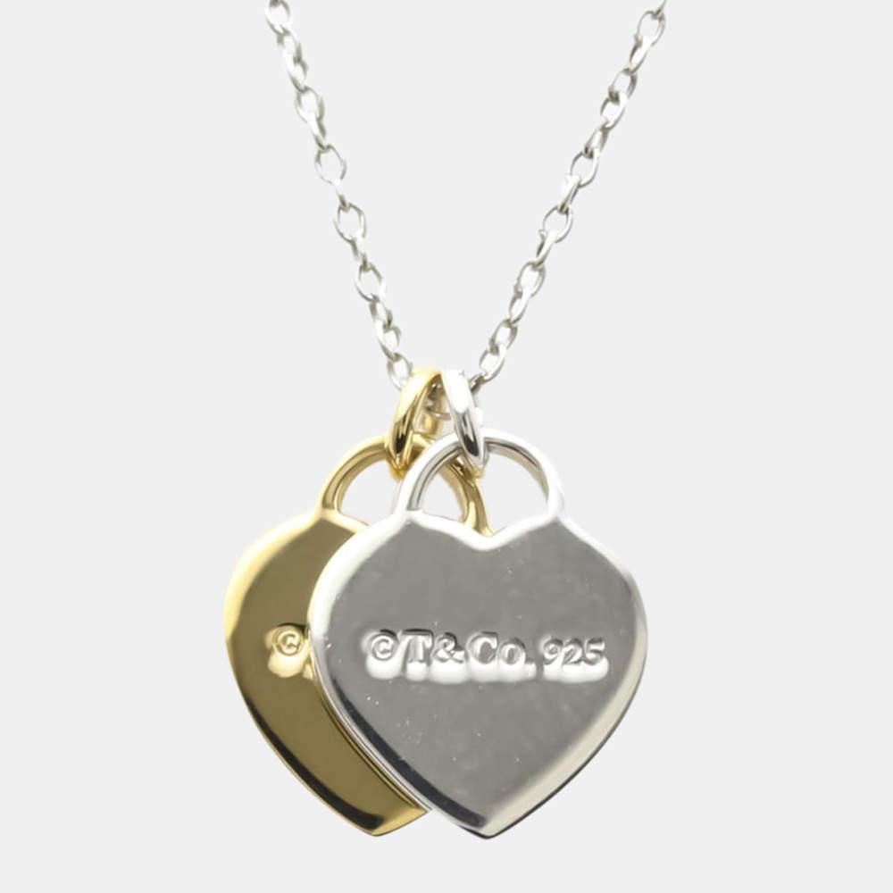Tiffany & Co. Return To Tiffany Love Double Heart Tag 18K Yellow Gold Silver Necklace商品第1张图片规格展示