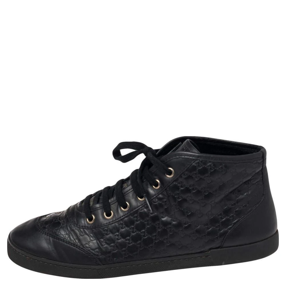 商品[二手商品] Gucci|Gucci Black  Microguccissima Leather High Top Sneakers Size 38.5,价格¥1823,第2张图片详细描述