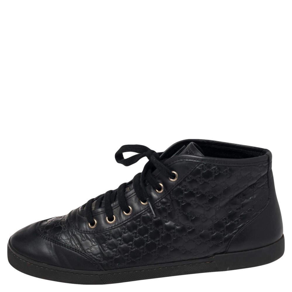 商品[二手商品] Gucci|Gucci Black  Microguccissima Leather High Top Sneakers Size 39.5,价格¥1728,第4张图片详细描述