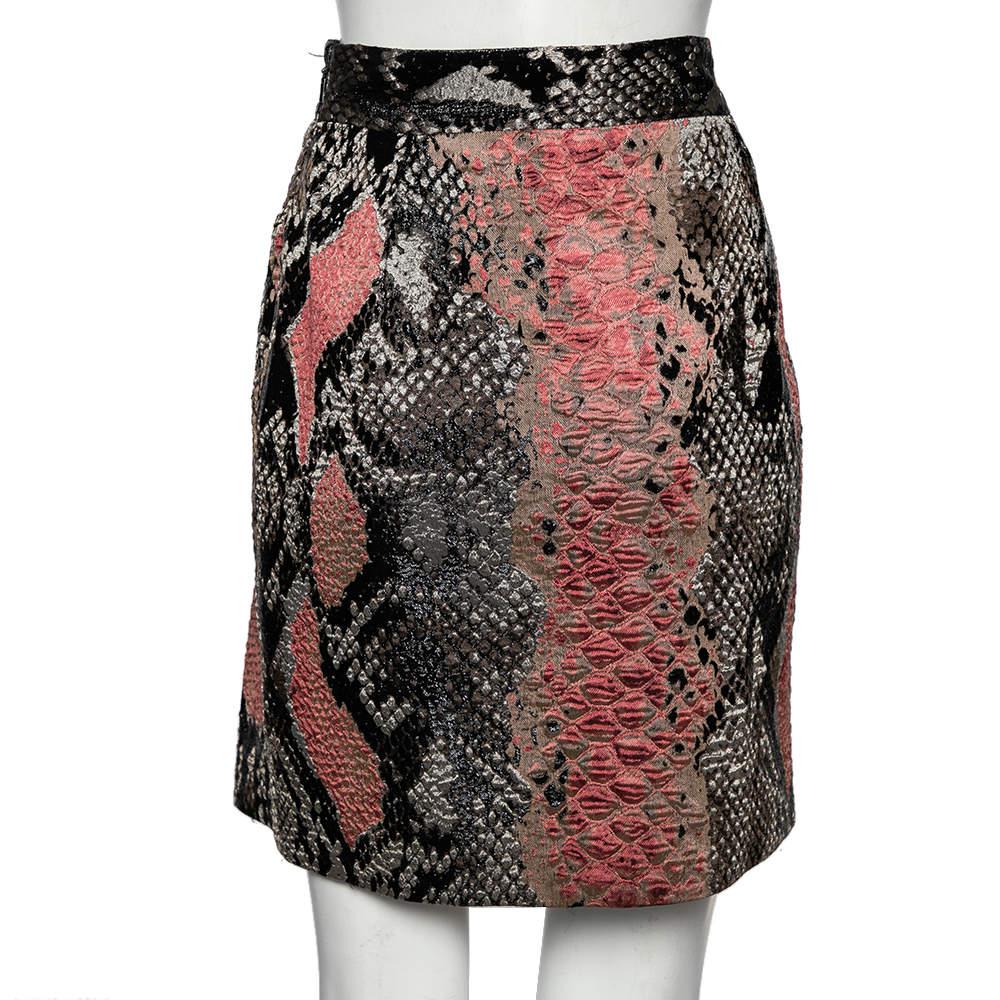 Gucci Multicolor Metallic Knit Textured Snakeskin Printed Mini Skirt M商品第3张图片规格展示