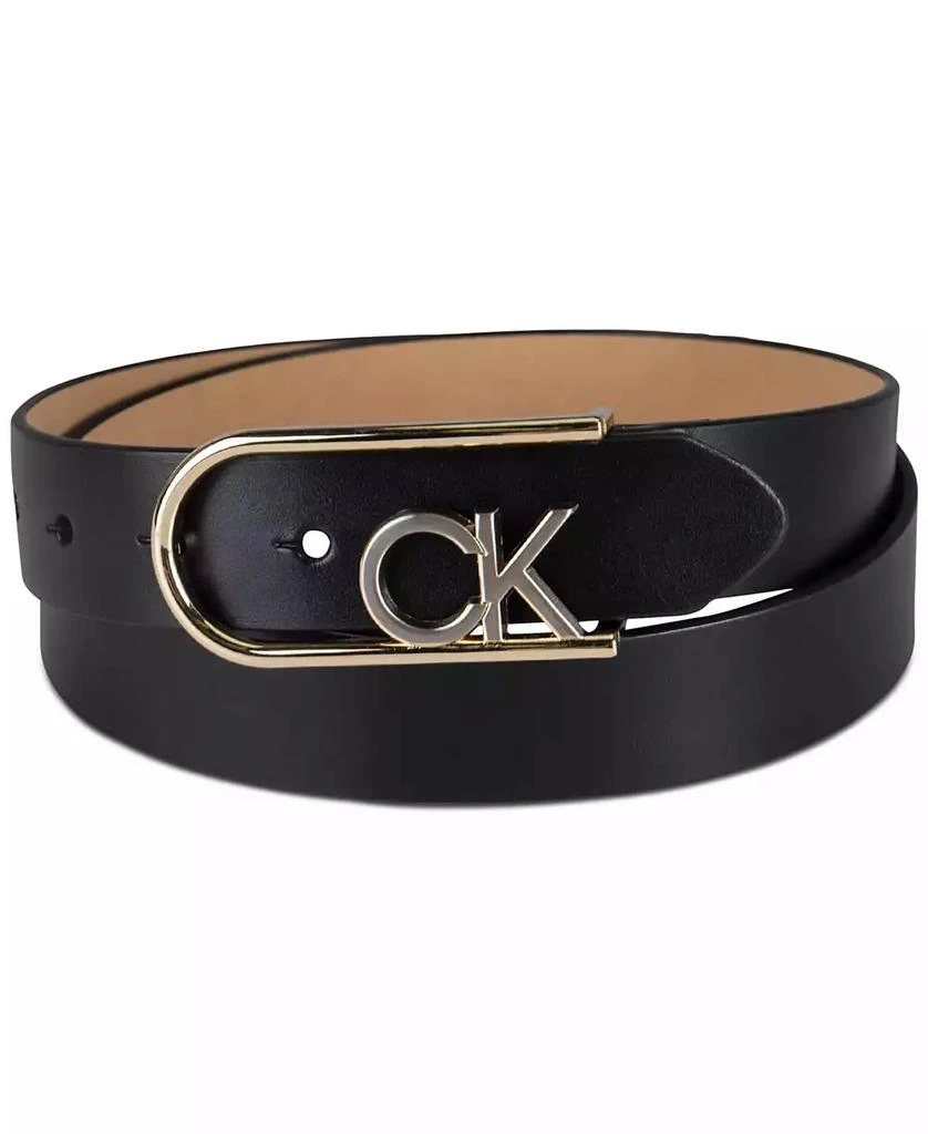 商品Calvin Klein|Two-Tone Monogram Buckle Leather Belt,价格¥169,第1张图片