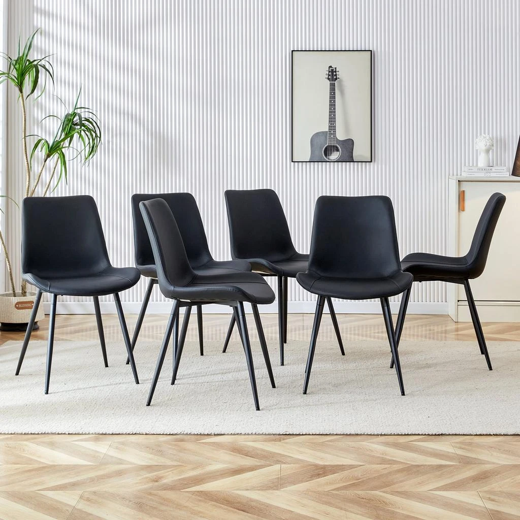 商品Streamdale Furniture|Streamdale Black Leatherback Dining Chairs with Curved Cushions (Set of 6),价格¥3400,第5张图片详细描述