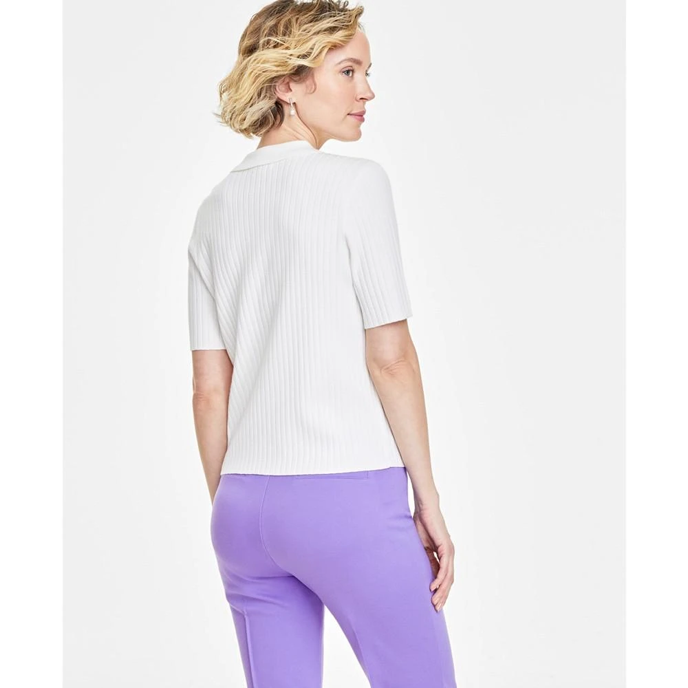 商品On 34th|Women's Short-Sleeve Ribbed Polo Sweater, Created for Macy's,价格¥133,第2张图片详细描述