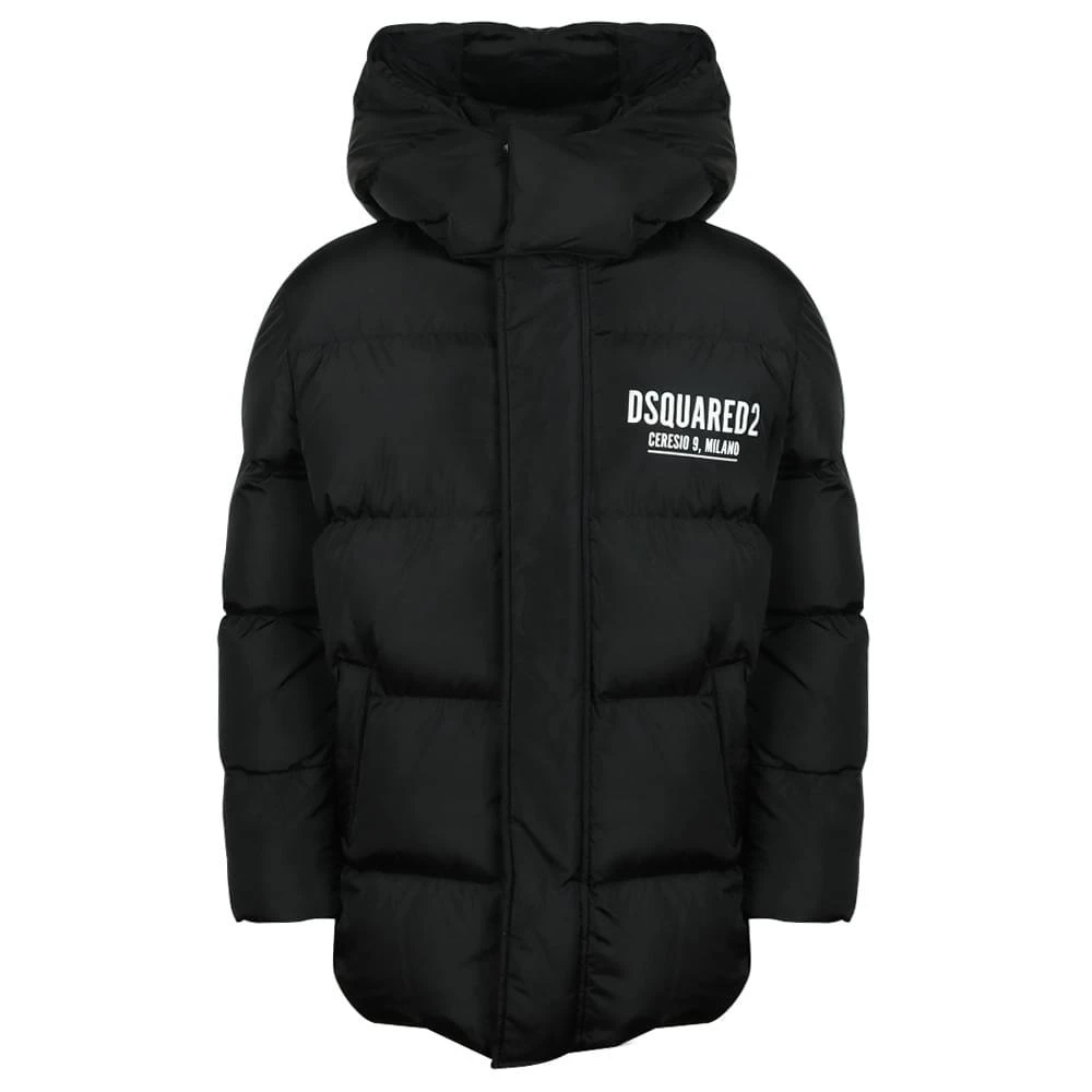 商品DSQUARED2|Black Logo Hooded Puffer Jacket,价格¥1984,第1张图片