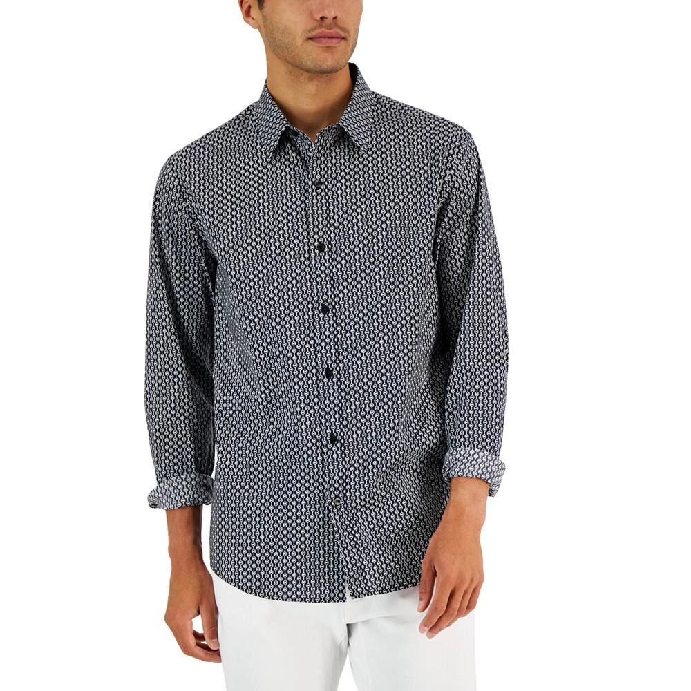 商品Michael Kors|Men's Slim-Fit Stretch Logo Charm Stripe-Print Button-Down Shirt,价格¥262,第1张图片