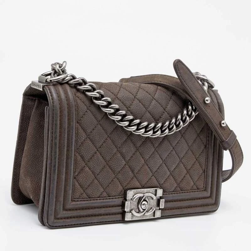 商品[二手商品] Chanel|Chanel Dark Brown Quilted Nubuck Leather Medium Boy Bag,价格¥18228,第3张图片详细描述