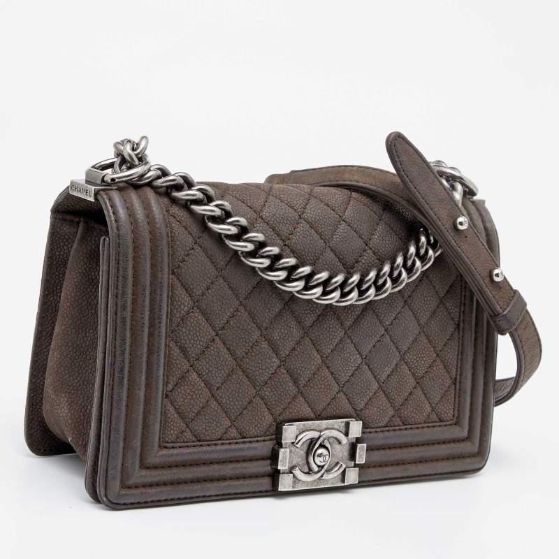商品[二手商品] Chanel|Chanel Dark Brown Quilted Nubuck Leather Medium Boy Bag,价格¥20420,第5张图片详细描述