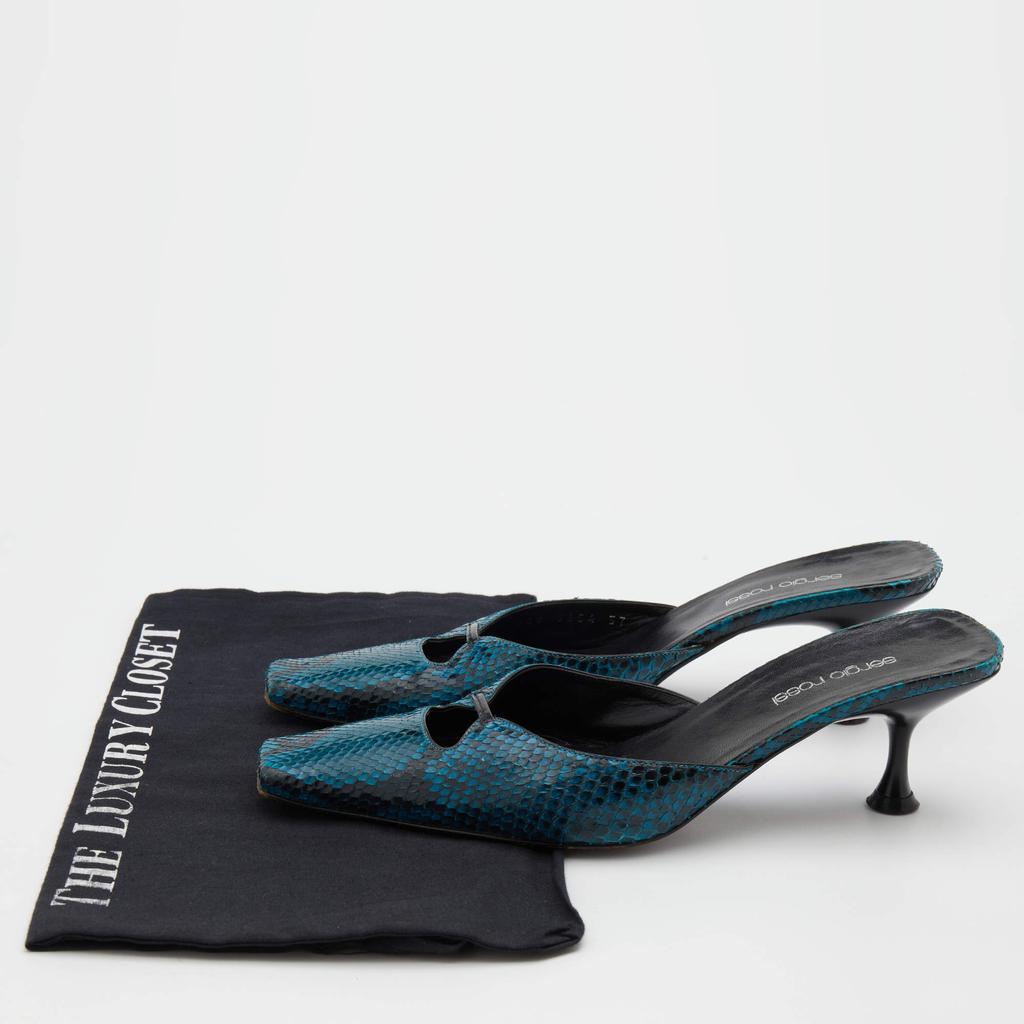 Sergio Rossi Blue/Black Python Leather Kitten Heel Mules Size 37商品第9张图片规格展示