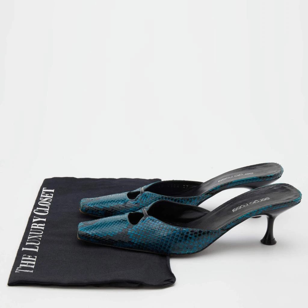 Sergio Rossi Blue/Black Python Leather Kitten Heel Mules Size 37 商品