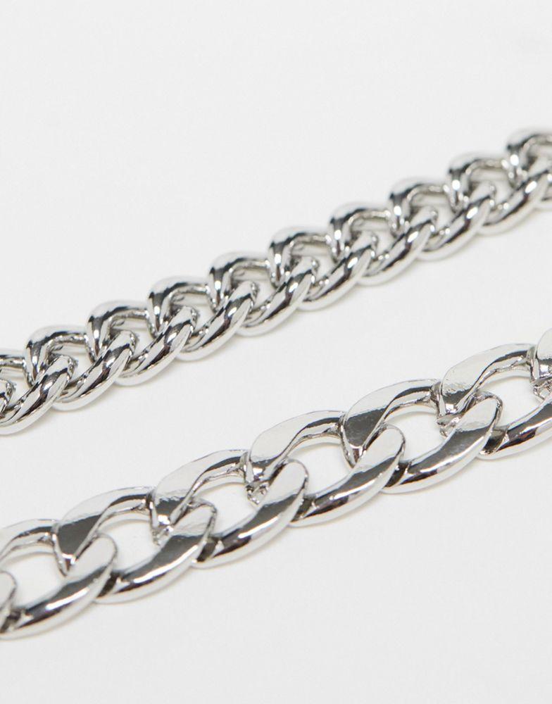 Reclaimed Vintage unisex chunky heart and chain 2 pack necklaces商品第2张图片规格展示