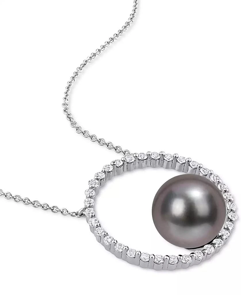 商品Macy's|Black Cultured Tahitian Pearl (9-1/2mm) Circle 17" Pendant Necklace in 10k White Gold,价格¥13829,第3张图片详细描述