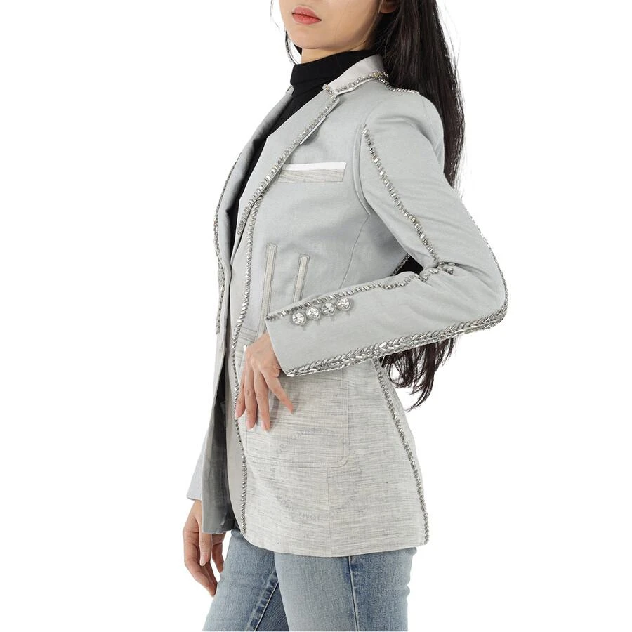 商品Burberry|Ladies Grey Melange Technical Linen Blazer with Crystal Embroidery,价格¥16527,第2张图片详细描述