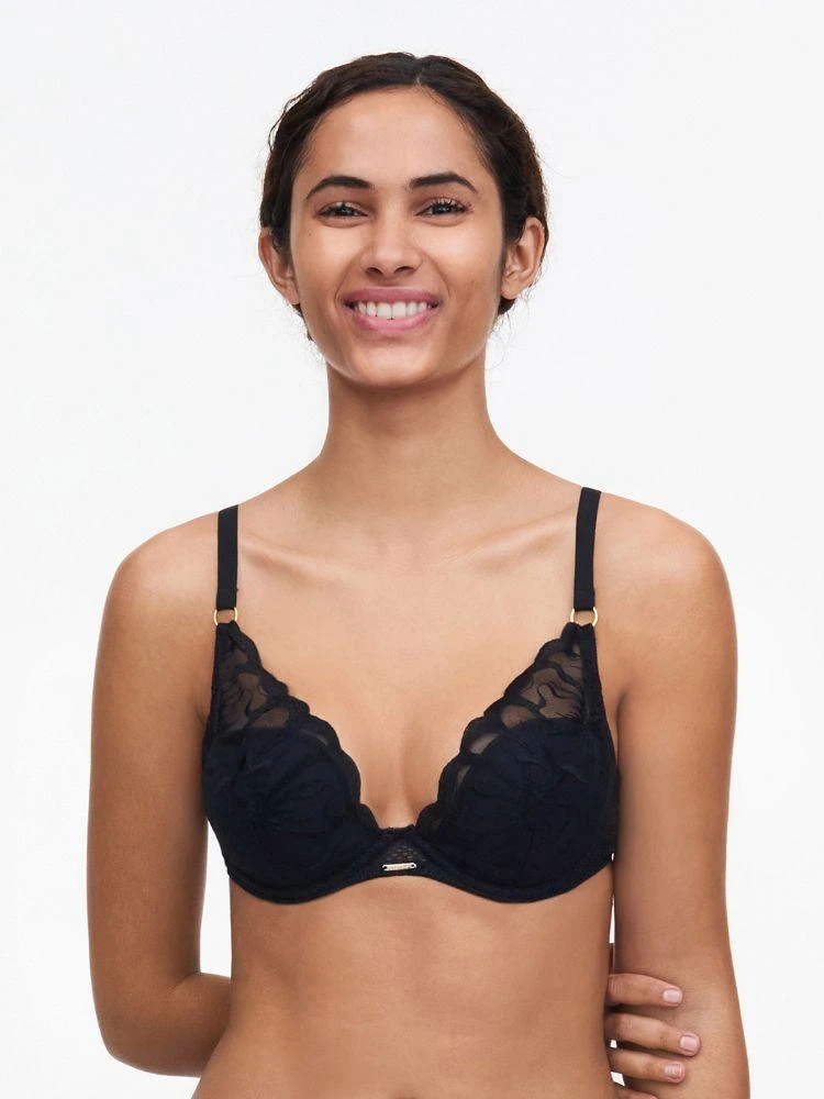 商品Chantelle|Chantelle Fleurs Plunge T-Shirt Bra in Black,价格¥628,第1张图片