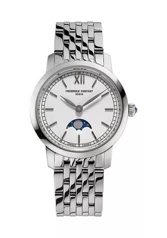 商品Frederique Constant|Constant Womens Swiss Simline Moonphase Silver Tone Stainless Steel Bracelet Watch,价格¥5956,第1张图片