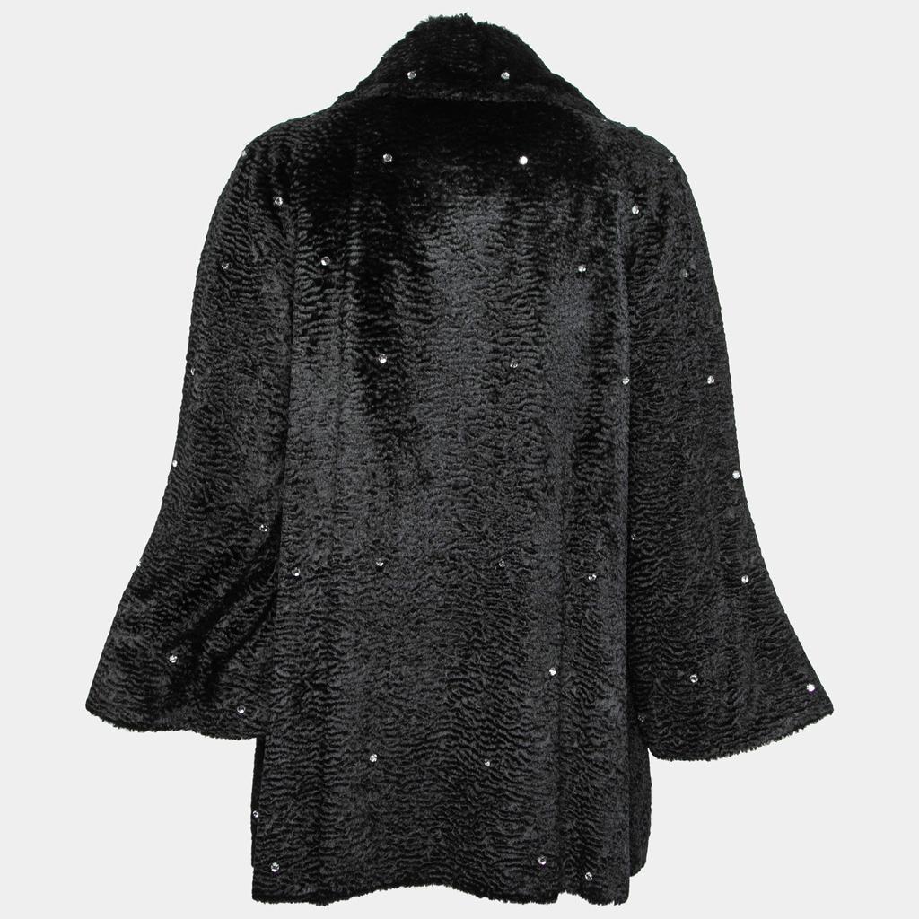 Versus Versace Vintage Black Rhinestone-Embellished Faux Fur Coat S商品第2张图片规格展示