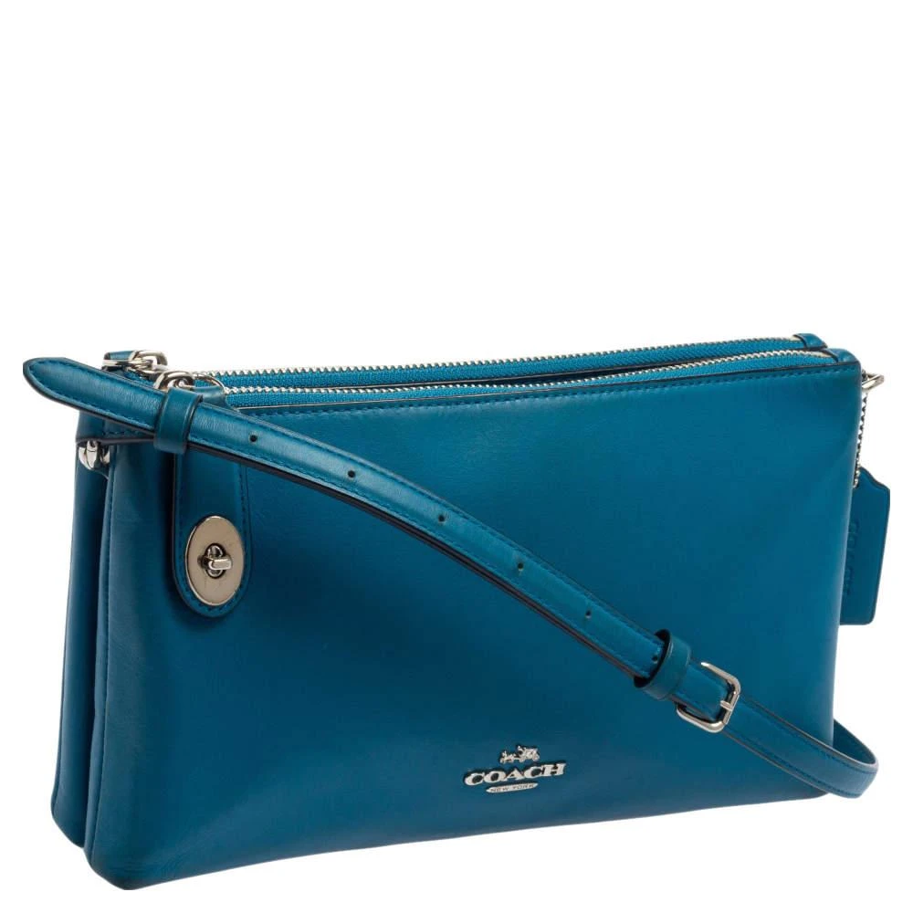商品[二手商品] Coach|Coach Teal Blue Leather Crosby Double Zip Crossbody Bag,价格¥1548,第3张图片详细描述