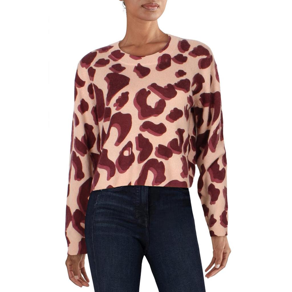 525 America Womens Cashmere Leopard Crewneck Sweater商品第1张图片规格展示