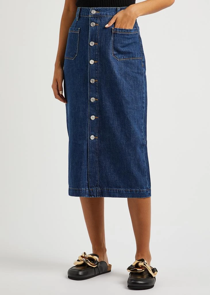 商品FRAME|Le Bardot dark blue denim midi skirt,价格¥630,第2张图片详细描述